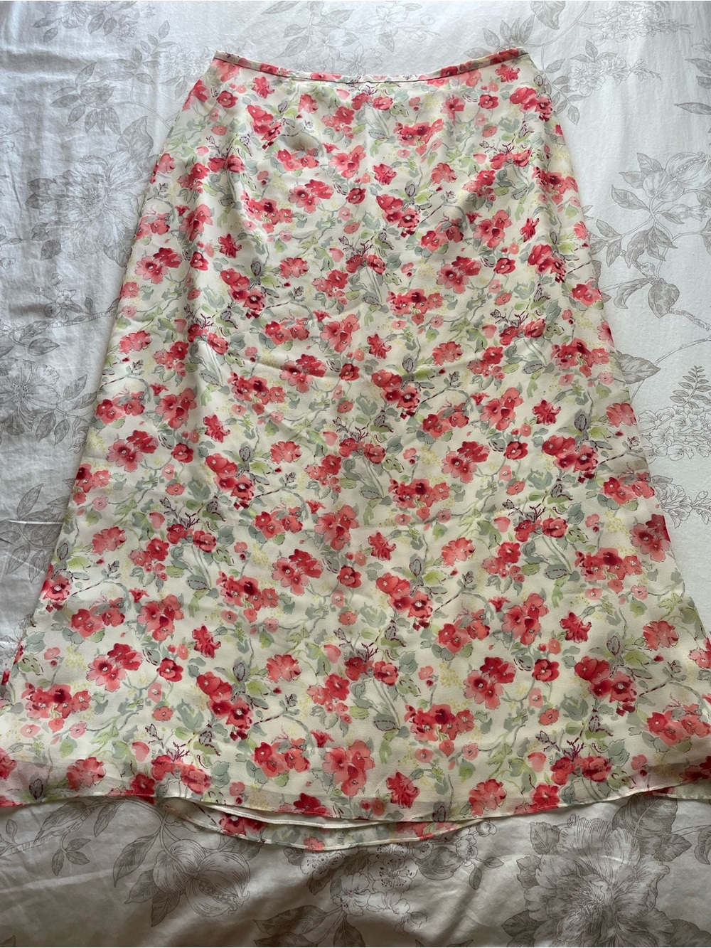 Vintage Cream Pink Watercolor Floral Silk Midi Maxi Skirt 14 Fairycore Whimsical
